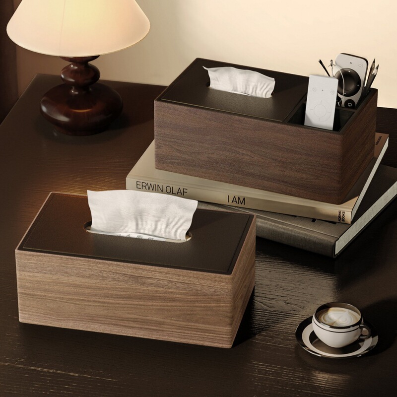 New Chinese-Style Wooden Tissue Box with Lid for Living Room, Bedroom, and Bathroom, Featuring a Light Luxury and High-End Feel, Integrated Tissue and Storage Box
