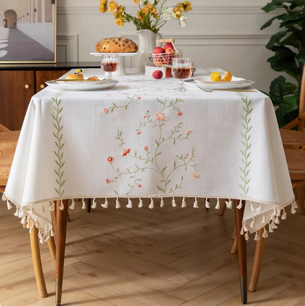 Yingchuang New Cross-border Amazon Cotton and Linen Embroidered Tablecloth French Retro American Decorative Rectangular Tablecloth