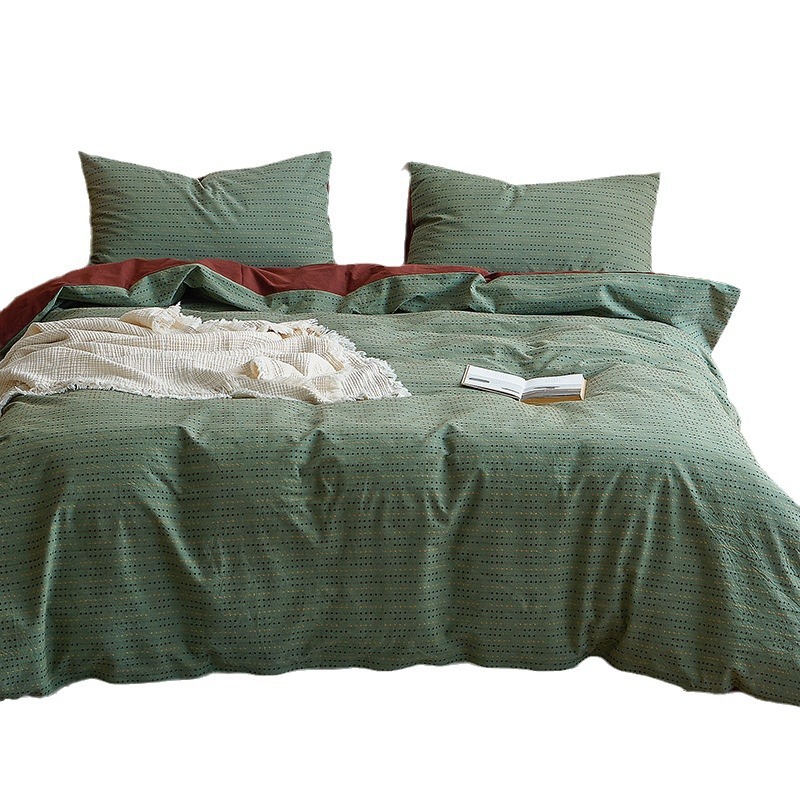 Ensemble quatre pièces en jacquard 100% coton, style nordique français minimaliste rétro, de classe A, doux pour la peau. Housse de couette en pur coton teint en fil, douce pour la peau._voghion.com