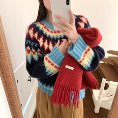 复古费尔岛毛衣女秋冬2025新款设计感慵懒风加厚宽松针织衫
