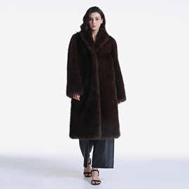 环保皮草外套女冬款加厚毛绒大毛领皮毛一体宽松长款仿貂皮大衣