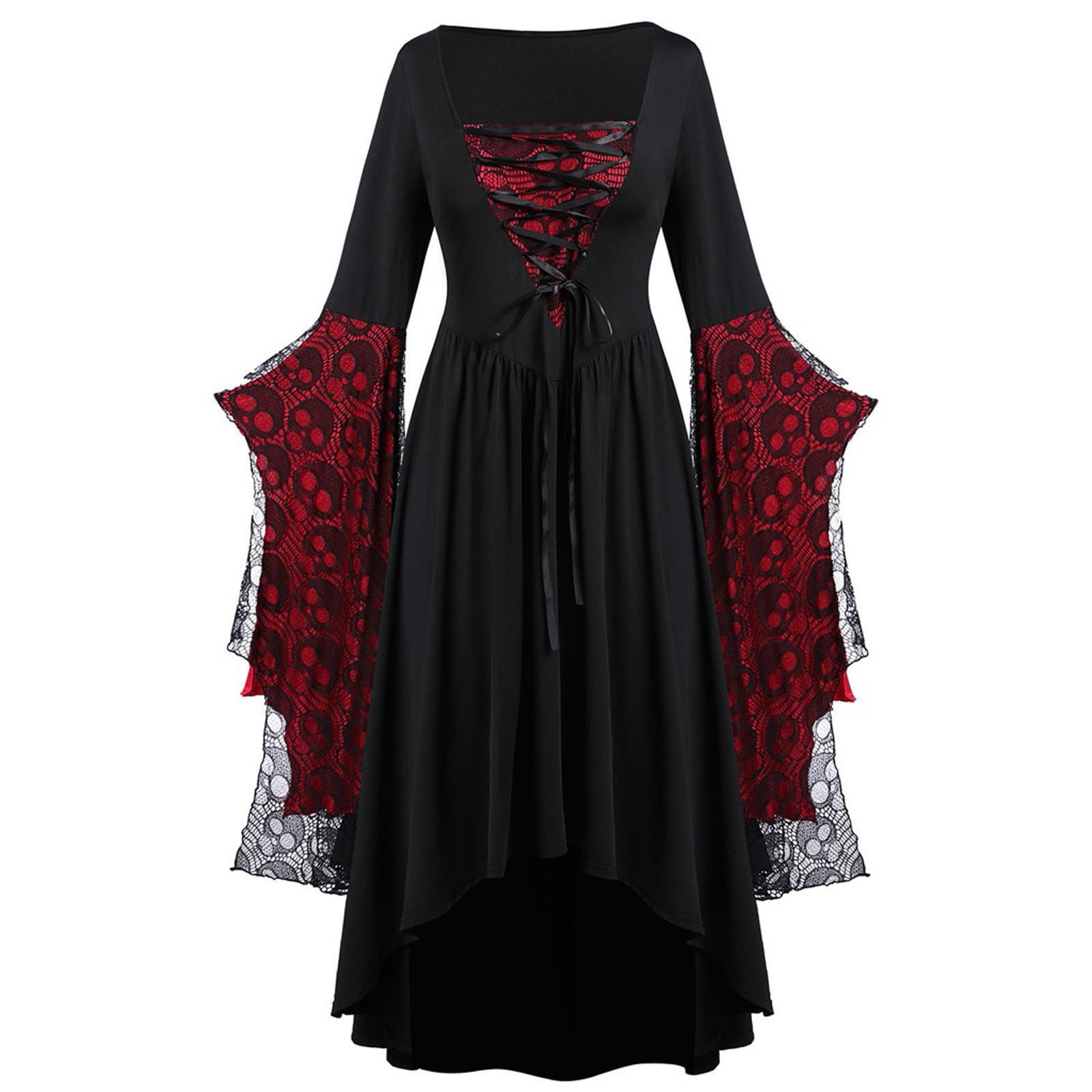 Women's Ball Gown Vintage Style Square Neck Printing Nine Points Sleeve Skull Maxi Long Dress Party Festival display picture 4