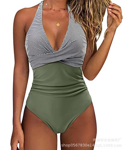 2024 Amazon Sexy traje de baño de una pieza de contracción del vientre de las mujeres Halter push up traje de baño