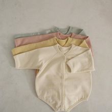 婴儿秋款纯色棉卫衣开扣式连体衣新生儿宝宝长袖哈衣包屁衣送帽子