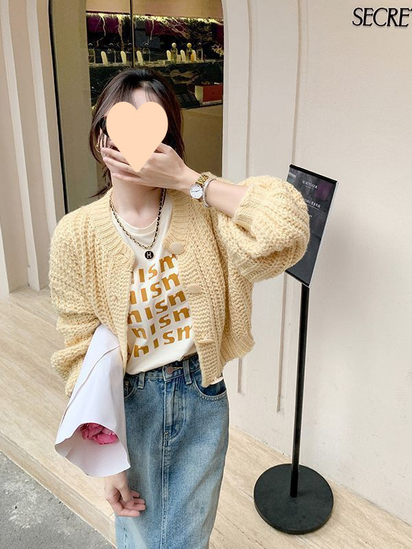 ルーズセータージャケット婦人服 2025 新しいショートレイジースタイルレトロヘビーニットカーディガントップ秋と冬|undefined