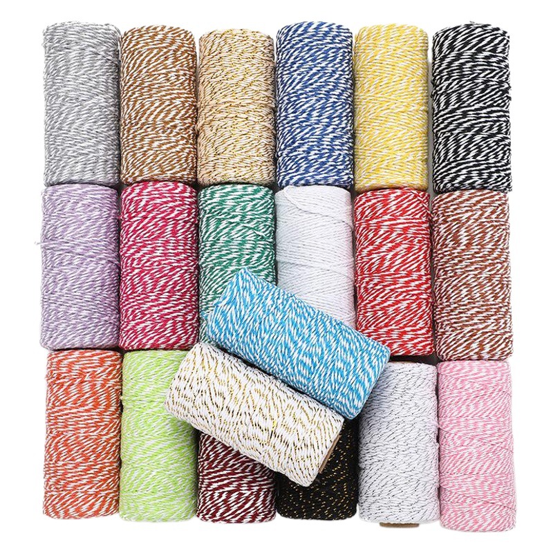 2mm hilo de algodón de dos colores cuerda de algodón de color europeo y americano decoración de la boda embalaje hilo de algodón cuerda de algodón sólido 100 M