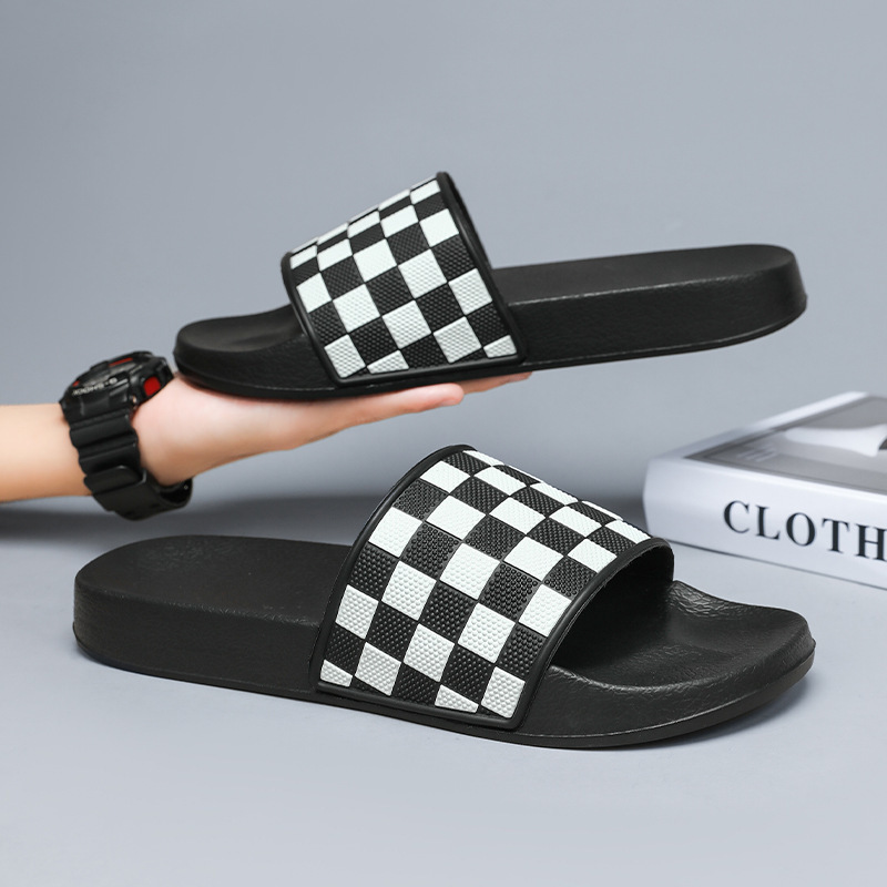 Cross-Border Summer Outer Wear Men's Eva Thick-Soled Large Size Sports and Leisure Outdoor One-Word Checkerboard Sandals for Outer Wear