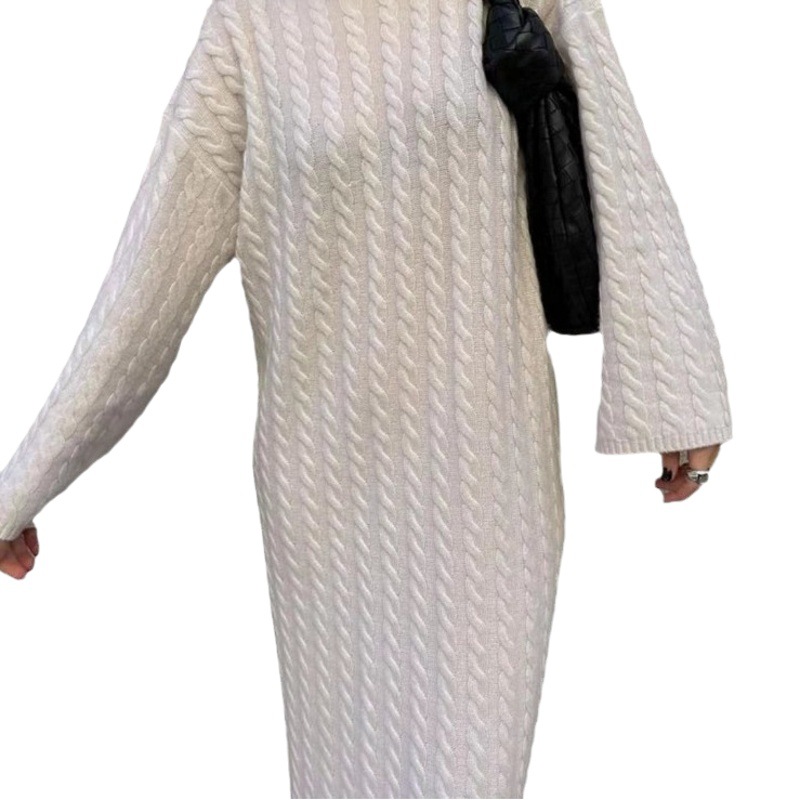 Vestido Suéter Largo Elegante de Estilo Europeo y Americano Otoño 2023 para Mujer, Manga Larga, Estilo Holgado, Cuello Redondo image 1