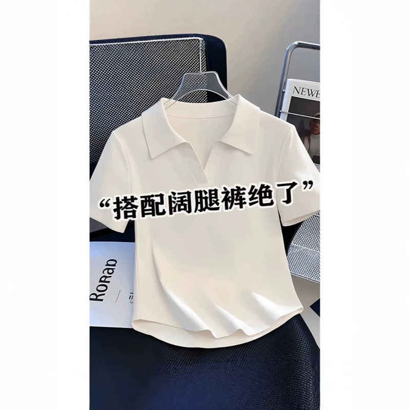 Cotton Polo Collar White Short-Sleeved T-Shirt for Women Summer 2026 New Versatile Slim Fit Curved Bottoming Shirt Short Top Cotton Polo Collar White Short-Sleeved T-Shirt for Women Summer 2026 New Versatile Slim Fit Curved Bottoming Shirt Short Top