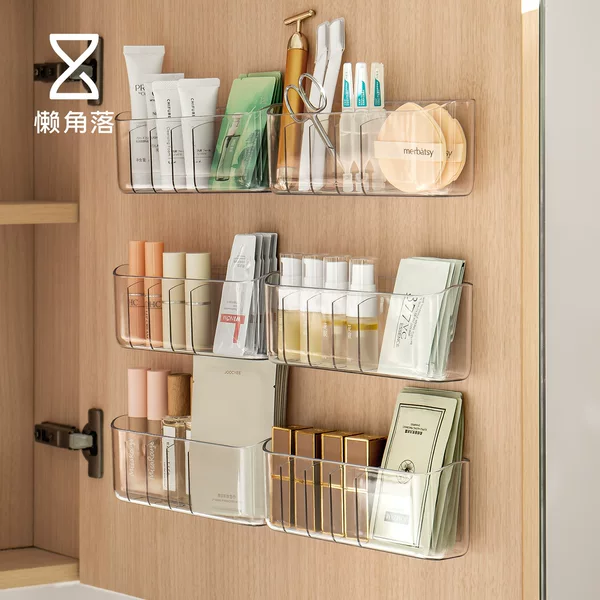 Lazy Corner Mirror Cabinet Storage Box for Cosmetics, Lipstick, Powder Puffs, and Miscellaneous Items, with Compartments and Transparent Partitioned Storage Rack