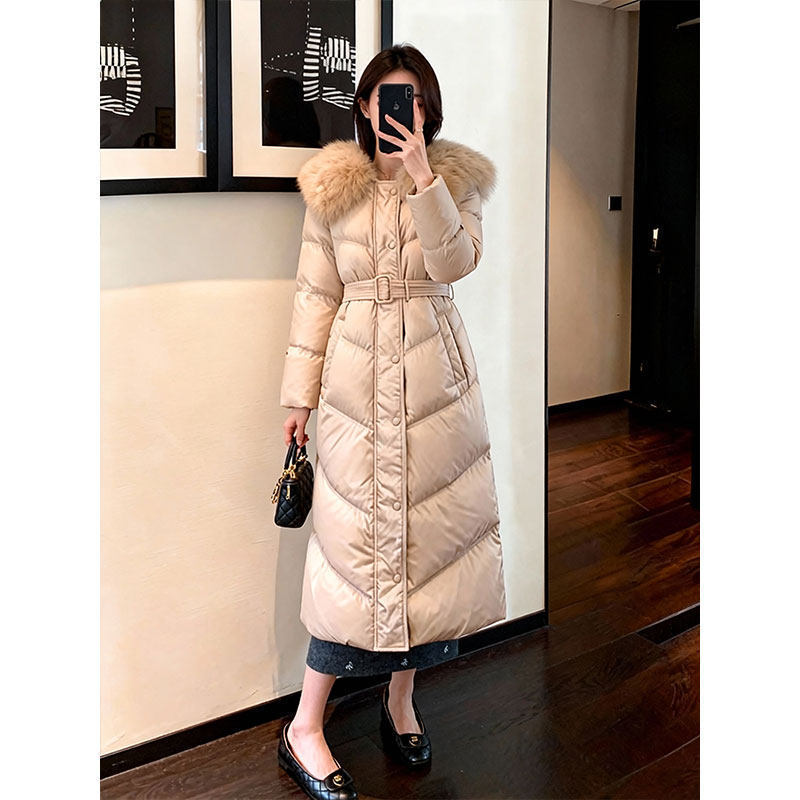 High-End Slim-Fit Cotton Coat with Large Fur Collar for Women, 2026 Spring New Design, Long Thick Warm Jacket, Trendy