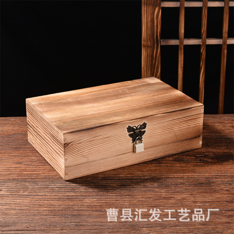 ロック付き木製ボックスデスクトップ収納ボックス家庭用ロック付き証明書収納ボックスレトロ木製ボックスシンプルジュエリー収納ボックス|undefined