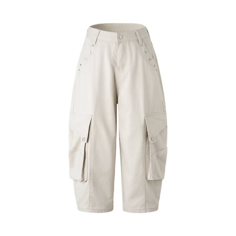 Blanco arroz de trabajo viento de bolsillo pantalones de piernas anchas para mujeres 2026 verano delgado pantalones de cuchillo en forma de pera pantalones