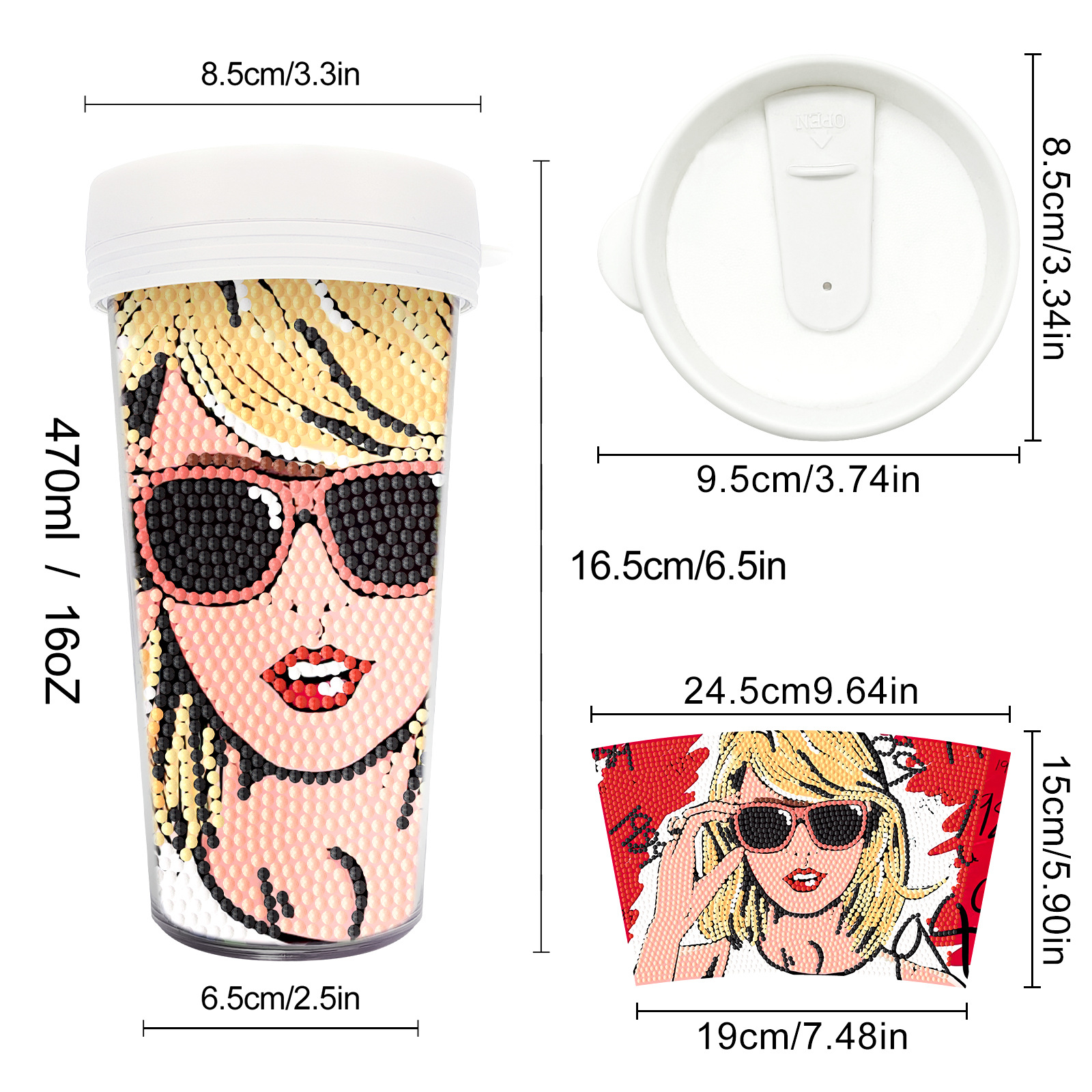 Diamante pintado periferia taza diy diamante pintado completo perforación artesanía pegatinas botella de agua distribuida al por mayor