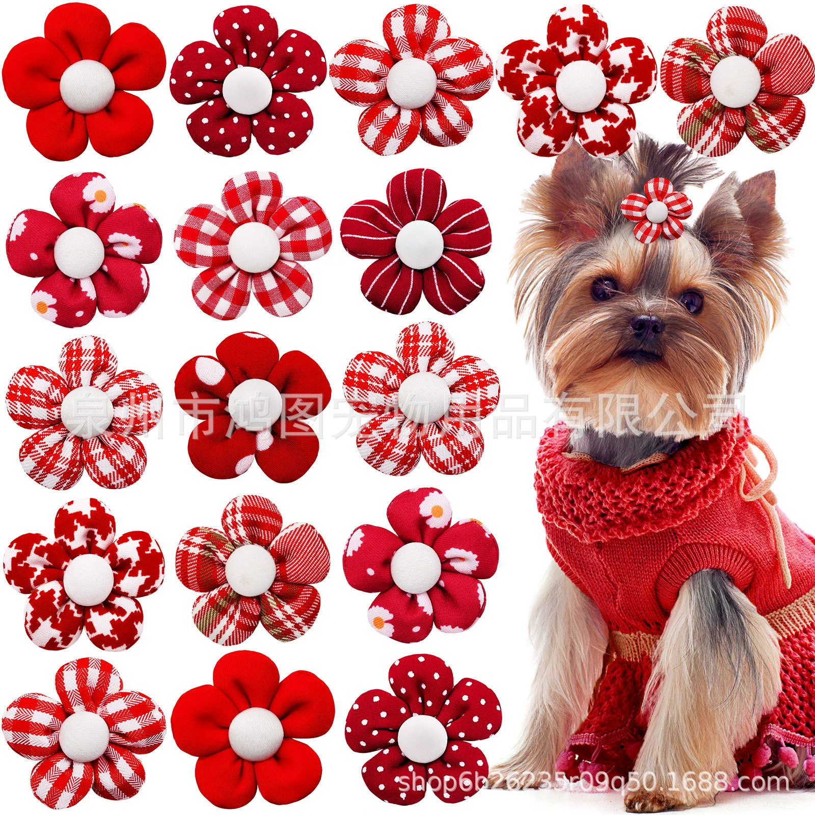 Трансграничный Amazon Новый День Святого Валентина Домашние животные красные цветы мода милые резиновые ленты головные цветы кошки и собаки универсальные