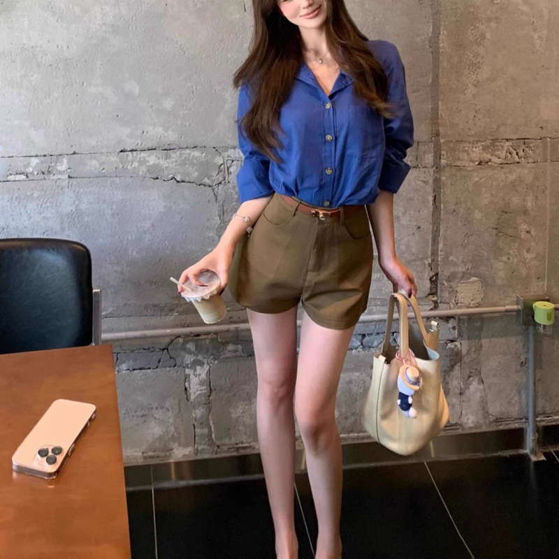 赫本风法式小众黑色衬衫女夏正肩独特气质长袖衬衣早秋设计感上衣|undefined
