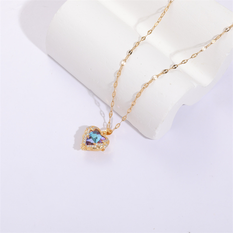 Fashion Heart Shape Copper Necklace Inlay Zircon Copper Necklaces 1 Piece