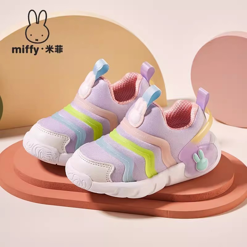 MIFFY/米菲童鞋女童春秋透气网面一脚蹬休闲运动鞋轻便软底毛毛虫|undefined