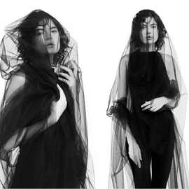 款简洁剪边新娘头纱椭圆形时尚性感女郎网纱图片长款披肩批发