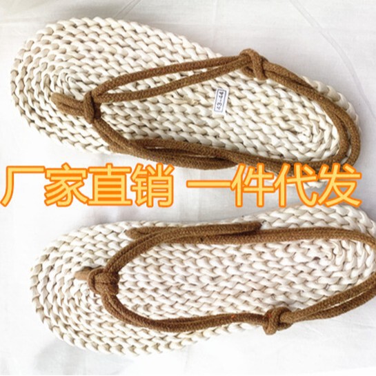 Japanese Style Simple Corn Fur Straw Shoes Flip Flops Sandals Foreign Trade Shoes Beach Shoes Couple Men and Women Factory Massage