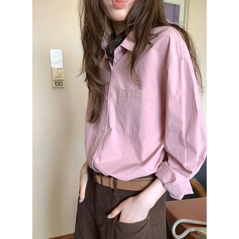 Rainy Classic Pure Color Basic Long-Sleeved Shirt Spring & Fall Women's Lapel 2025 New Versatile Literary Shirt Top