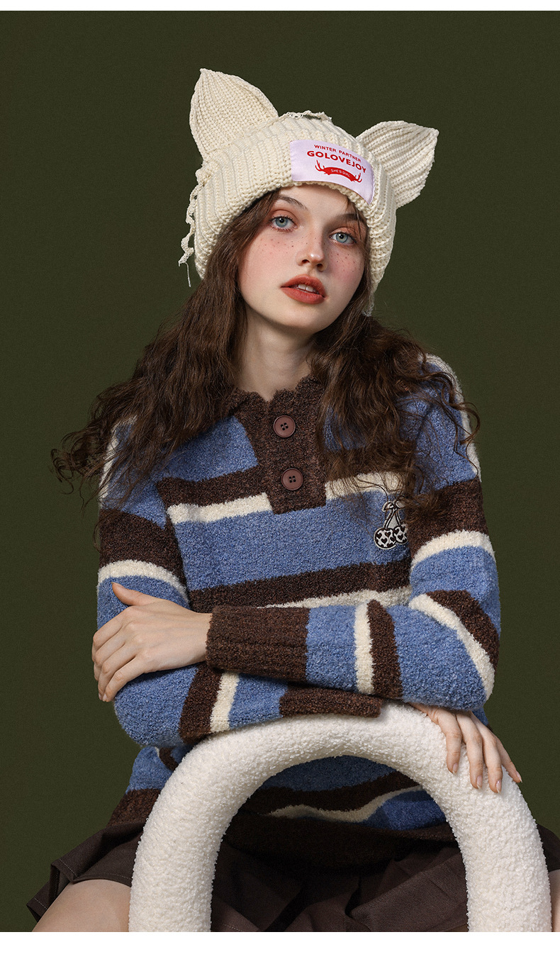 Autunno e inverno Nuovo piccolo e carino cappello con orecchio di volpe Cappello lavorato a maglia con orecchio di gatto di maiale femminile Cappello freddo caldo e antivento_voghion.com