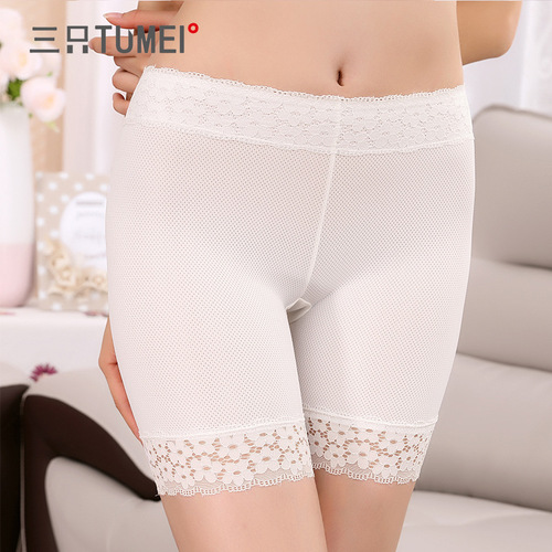 Three Rabbits Beauty Seamless Shorts Women's Summer Five-Fifth Pants Large Size Lace Edge Ice Silk Safety Pants Anti-Exposed Leggings for Women