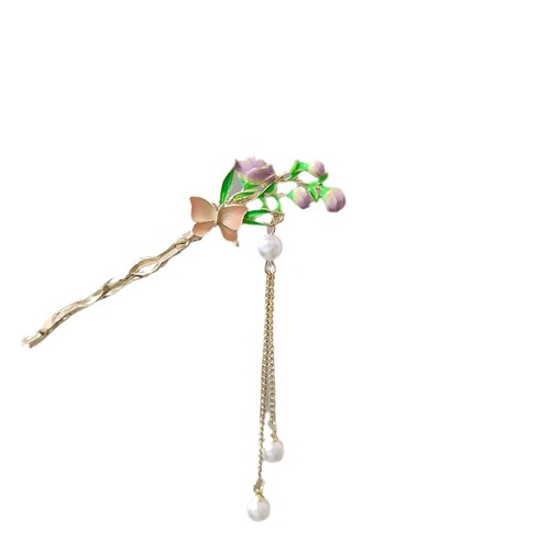 Antique-style bellflower butterfly tassel hairpin with a retro, elegant, and forest-like, fairy-like beauty, suitable for Hanfu women
