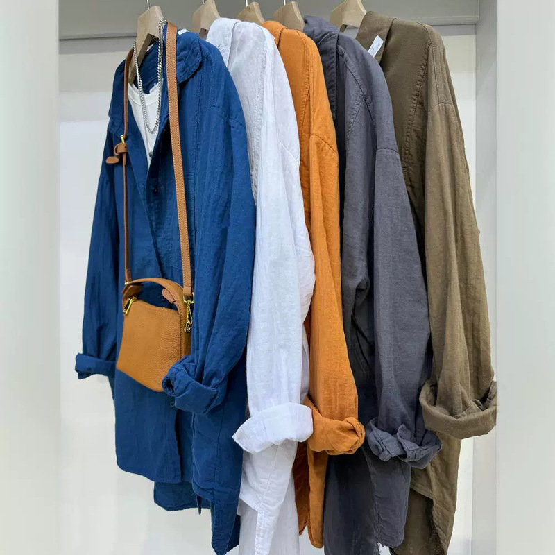 Ed3719 cotton and linen large version loose retro shirt 2024 new casual plus size long shirt women's wholesale Ed3719 cotton and linen large version loose retro shirt 2024 new casual plus size long shirt women's wholesale