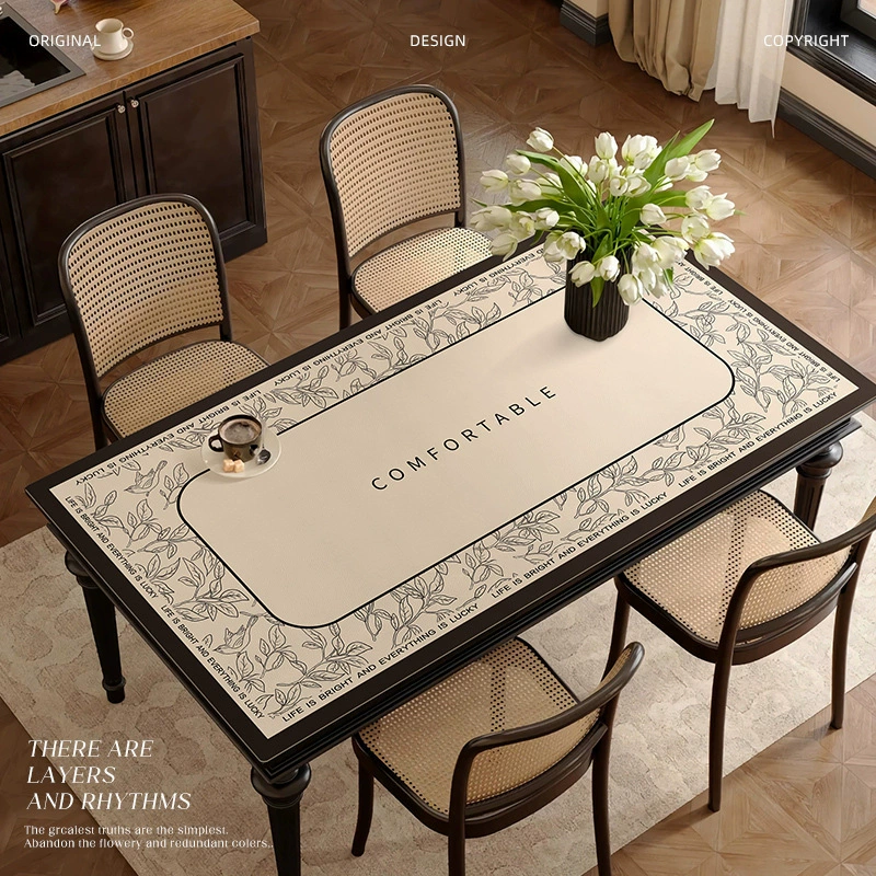 Легкий роскошный французский ретро-коврик для обеденного стола, водонепроницаемый и маслостойкий, не требующий мытья, кожаная скатерть, защитный коврик для столешницы