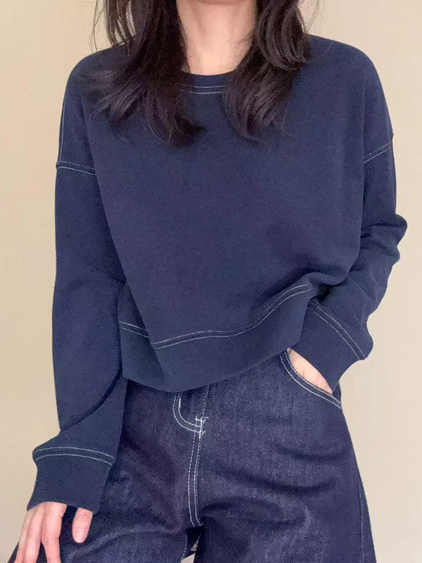 圆领套头长袖休闲风卫衣外套女春秋2025新款短款卫衣上衣女A7015|undefined
