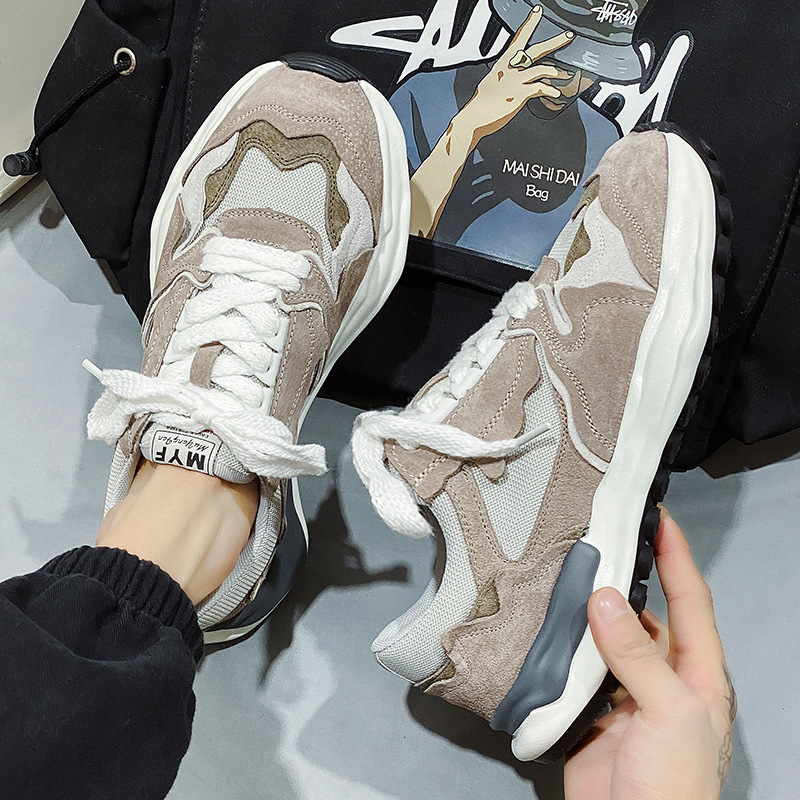 2023新品男士运动鞋潮流厚底真高小众溶解鞋男港风网面老爹鞋批发