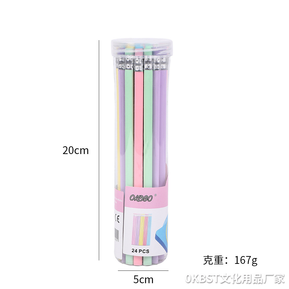 Cabeza de borracha de cinta de macarón estudiantes HB lápiz triangular 24 36 48 barriles de color