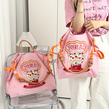 日系刺绣单肩包尼龙环保购物袋女士卡通手拎包定制甜美托特春季