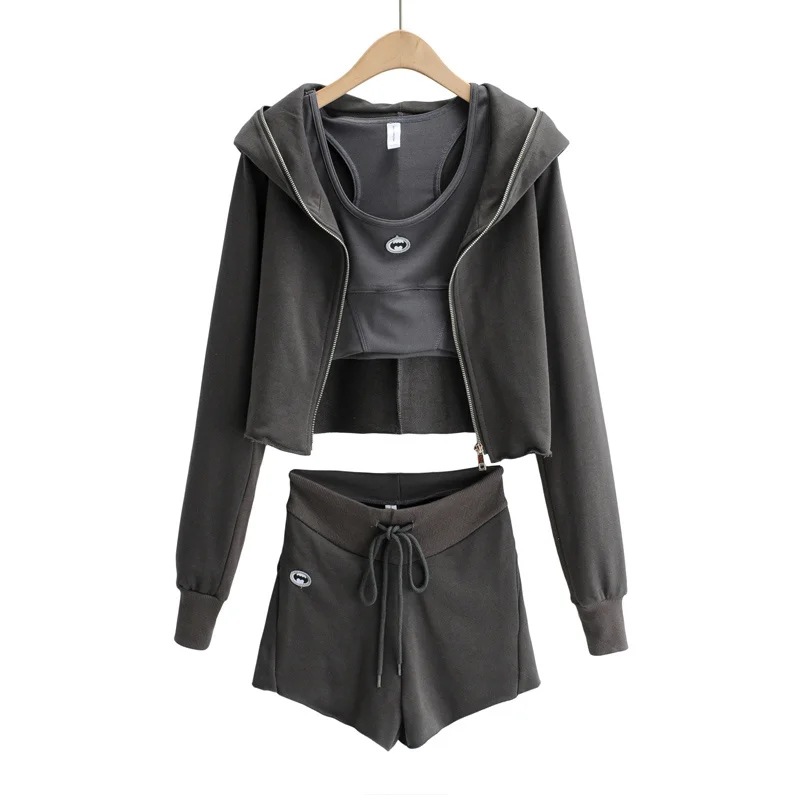 sexy sleeveless vest drawstring sports shorts hooded drawstring jacket fashion three-piece suit NSHS29694