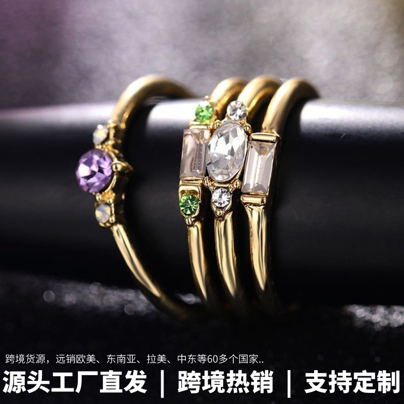 Long Rui wish best selling new 18k gold plated 4-piece ring European and American simple inlaid zircon engagement ring