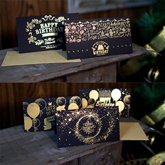 汎用黒底箔押し感謝カード流星花園パーティー誕生日プレゼントプレゼント装飾グリーティングカード