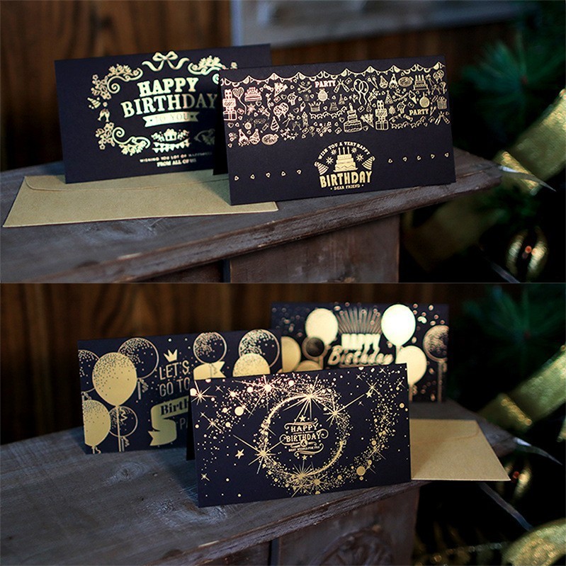 汎用黒底箔押し感謝カード流星花園パーティー誕生日プレゼントプレゼント装飾グリーティングカード|undefined