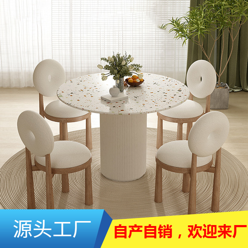 Modern Simple Small Apartment Net Red Cream Wind Rock Plate Solid Wood Dining Table and Chair Combination