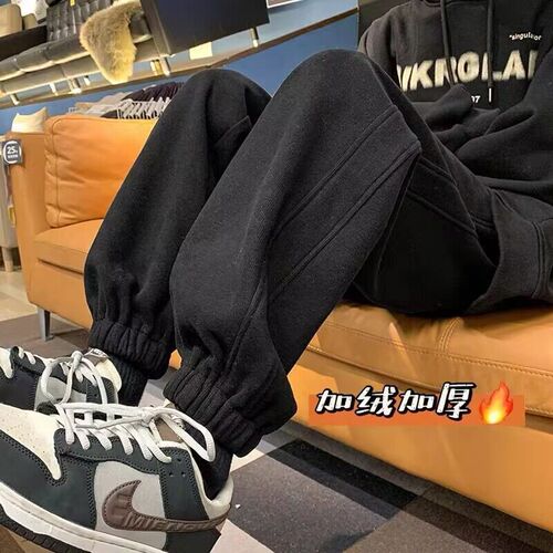 Velvet and thick sports pants, men's autumn and winter fashion brand loose beat-shaped harem pants, American style handsome all-match pants