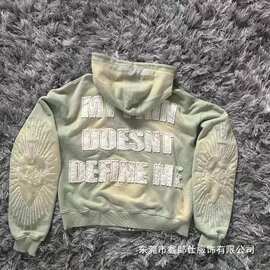 Zip-up jacket美式复古9OESH印花卫衣连帽衫百搭拉链开衫y2k外套
