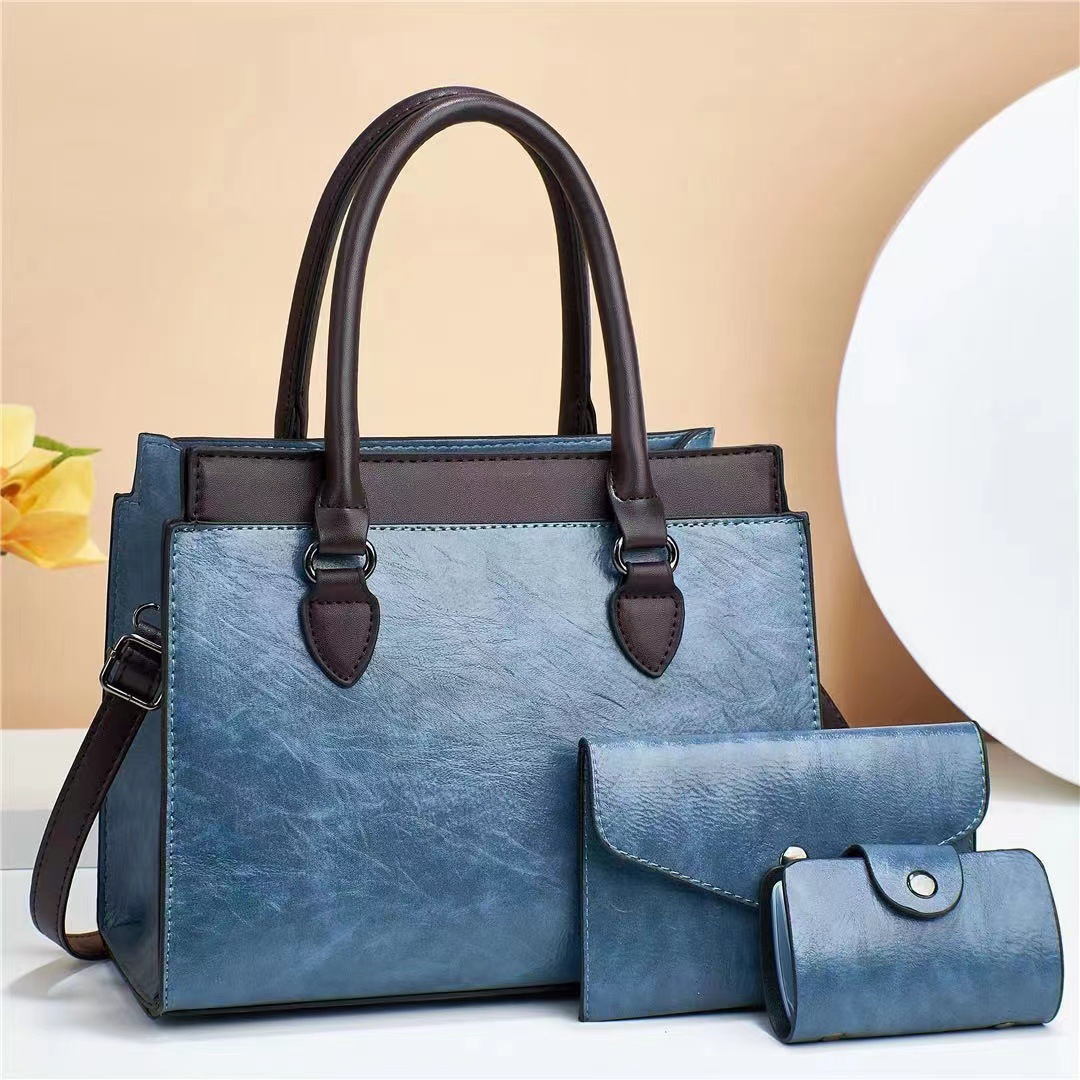 1041g Weight Polyester Cotton Lining Material Zipper Closure Type Top Handle Strap Type Handbag Bags Type Daily Occasion Pu Leather Material Solid Color Pattern All Seasons Season Women's Gender Classic Style Style Square Shape Large Size Women's Bag  Spring New Textured Korean Style Portable Three-Piece Suit Fashionable Retro Shoulder Messenger Bag 2