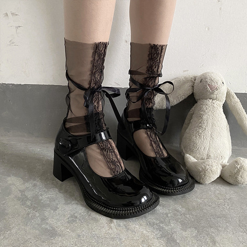 Mesh transparent instep lace lace stockings Japanese jk drawstring fairy mid-calf stockings summer ultra-thin trendy