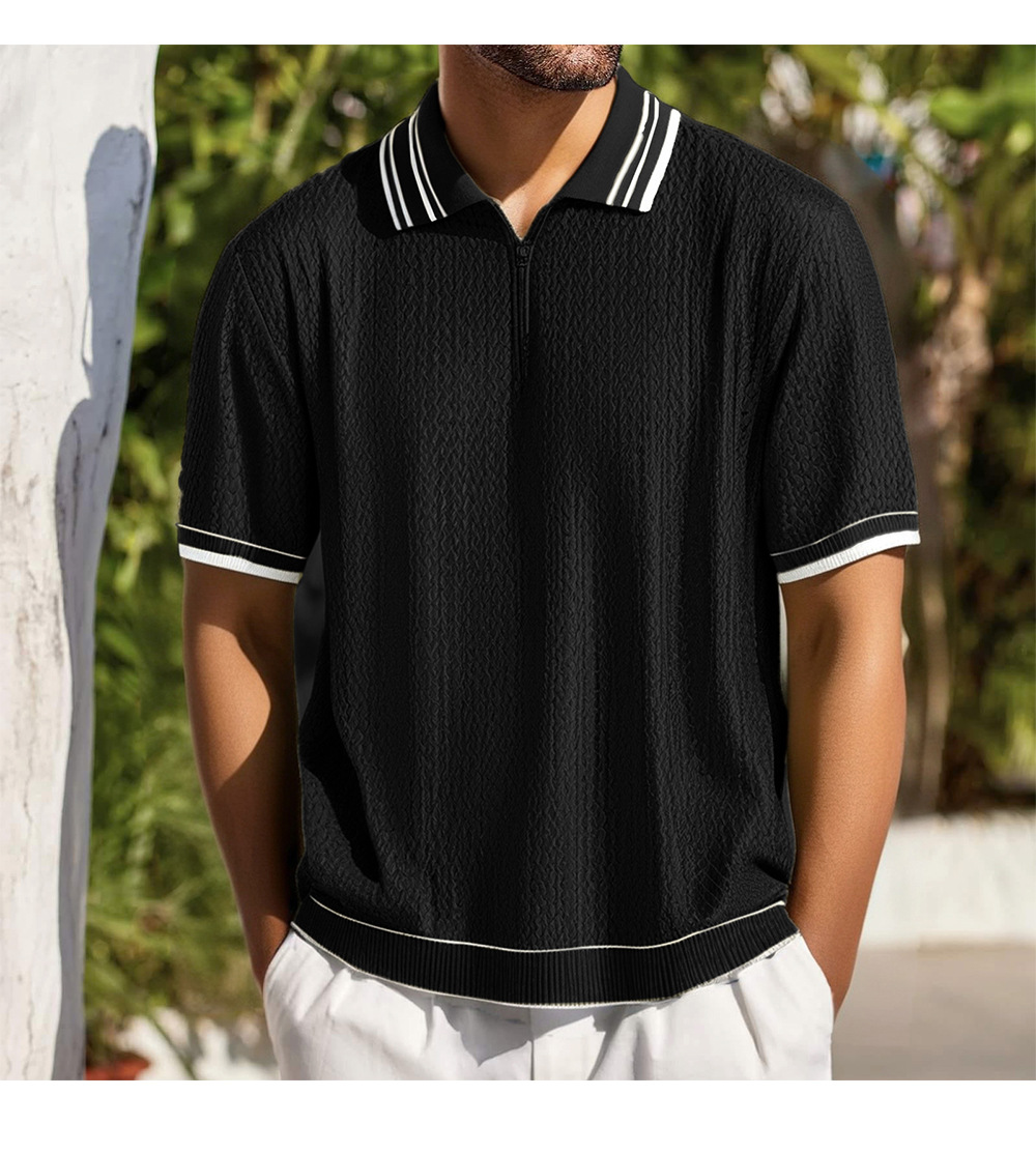 Men's fancy jacquard knit polo shirt