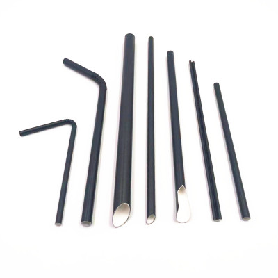 各种尺寸规格纯黑色纸吸管定制 咖啡棒 勺状 尖头 弯头 平口