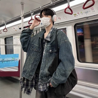 假两件高端牛仔外套男春秋款高级感痞帅工装夹克美式潮牌牛仔褂子