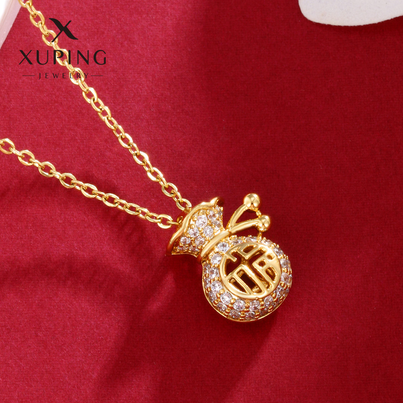 Collar colgante de bolsa de la suerte de diamante completo chapado en oro de aleación de cobre Xuping Fuzi femenino diseño hueco sentido colgante de moda de nicho