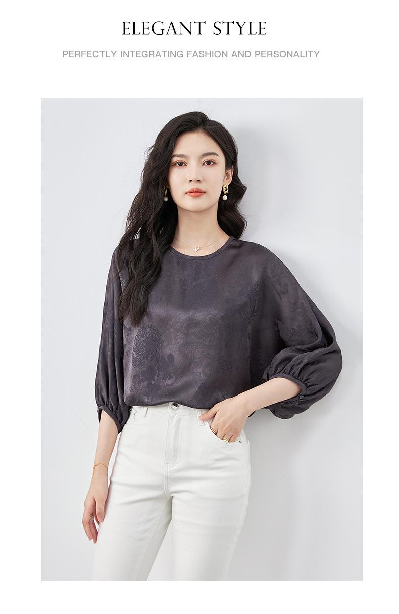 Áo sơ mi nữ dáng rộng chất liệu lụa nhân tạo hoa văn nổi — Màu hồng chi tiết 15