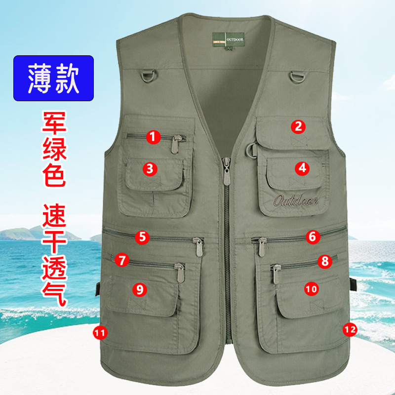 Chaleco fino de verano de gran tamaño transfronterizo de secado rápido al aire libre multibolsillos fotógrafo reportero pesca ocio chaleco herramientas nuevo