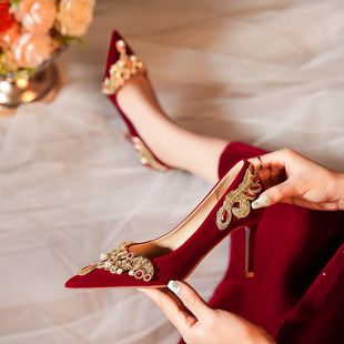 878-2 Red Wedding Shoes Women's 2025 Summer New Xiuhe Not Tiring Feet Engagement High Heels Wedding Bridal Shoes